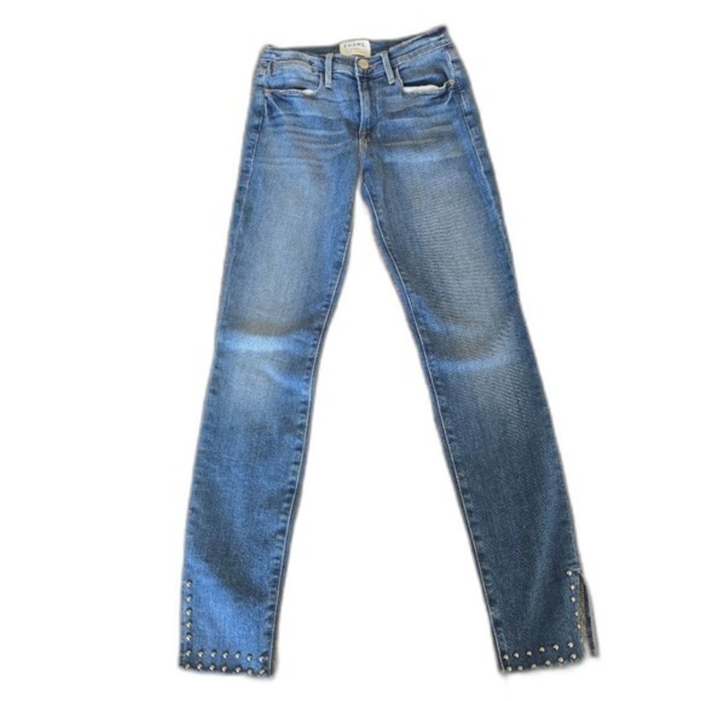 FRAME Le High Skinny Jeans‎ Studded Ankle Blue Denim Women's Size 25